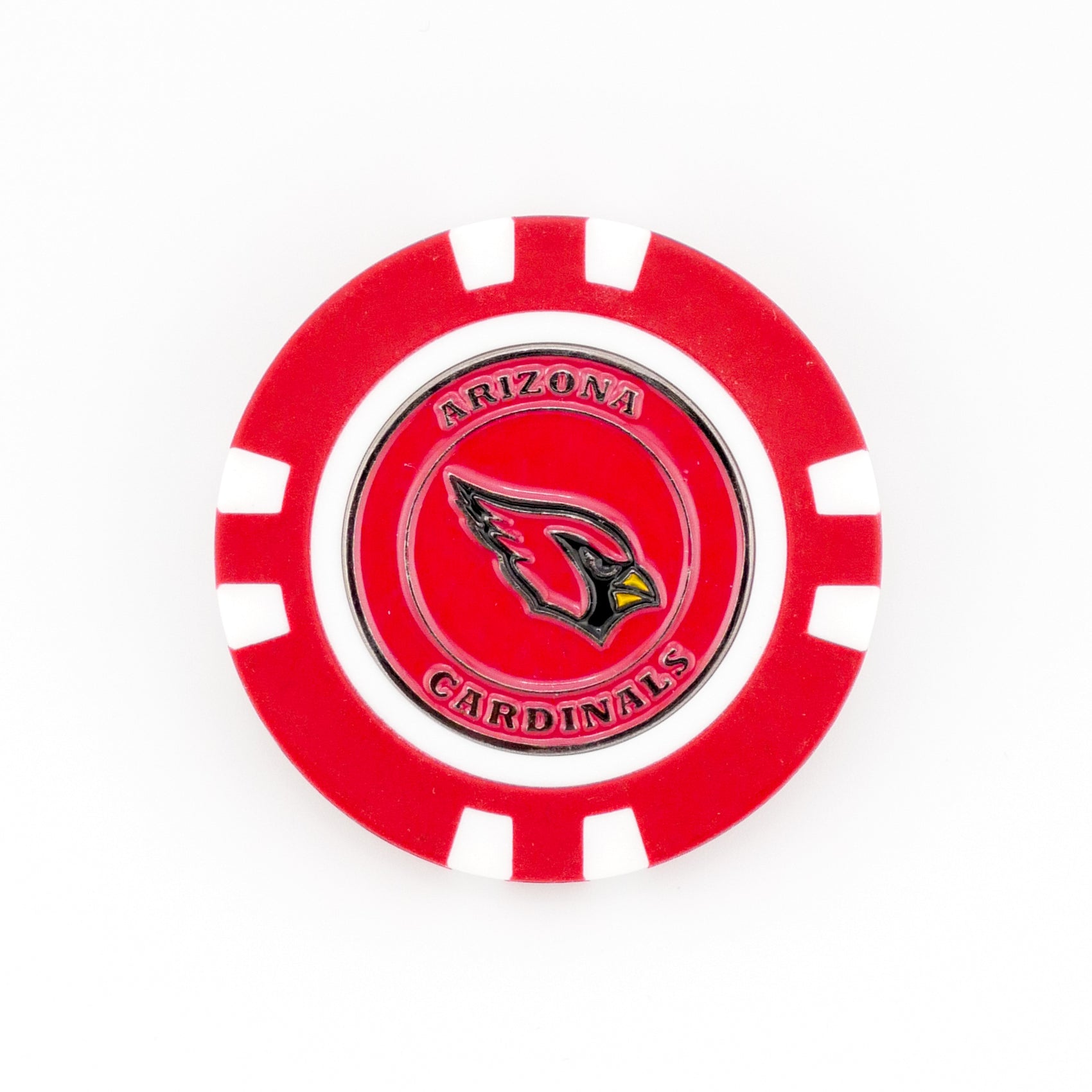 The Ballmarkers.com Arizona Cardinals chip-style marker features the team logo and "Arizona Cardinals" text on a white background—ideal as an NFL golf ball marker for fans.