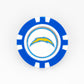 Show your Los Angeles Chargers pride on the golf course with this blue and white poker chip ball marker from Ballmarkers.com, featuring the iconic yellow lightning bolt logo—ideal for any NFL fan.