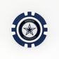 The Dallas Cowboys ball marker by Ballmarkers.com features a blue and white design with the team’s star logo at the center and "Dallas Cowboys" around it—a great NFL golf accessory for fans.