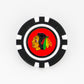 The Chicago Blackhawks marker by Ballmarkers from Logie Joes features a black and white poker chip design with a red center displaying a profile illustration of a feather-adorned Native American figure.