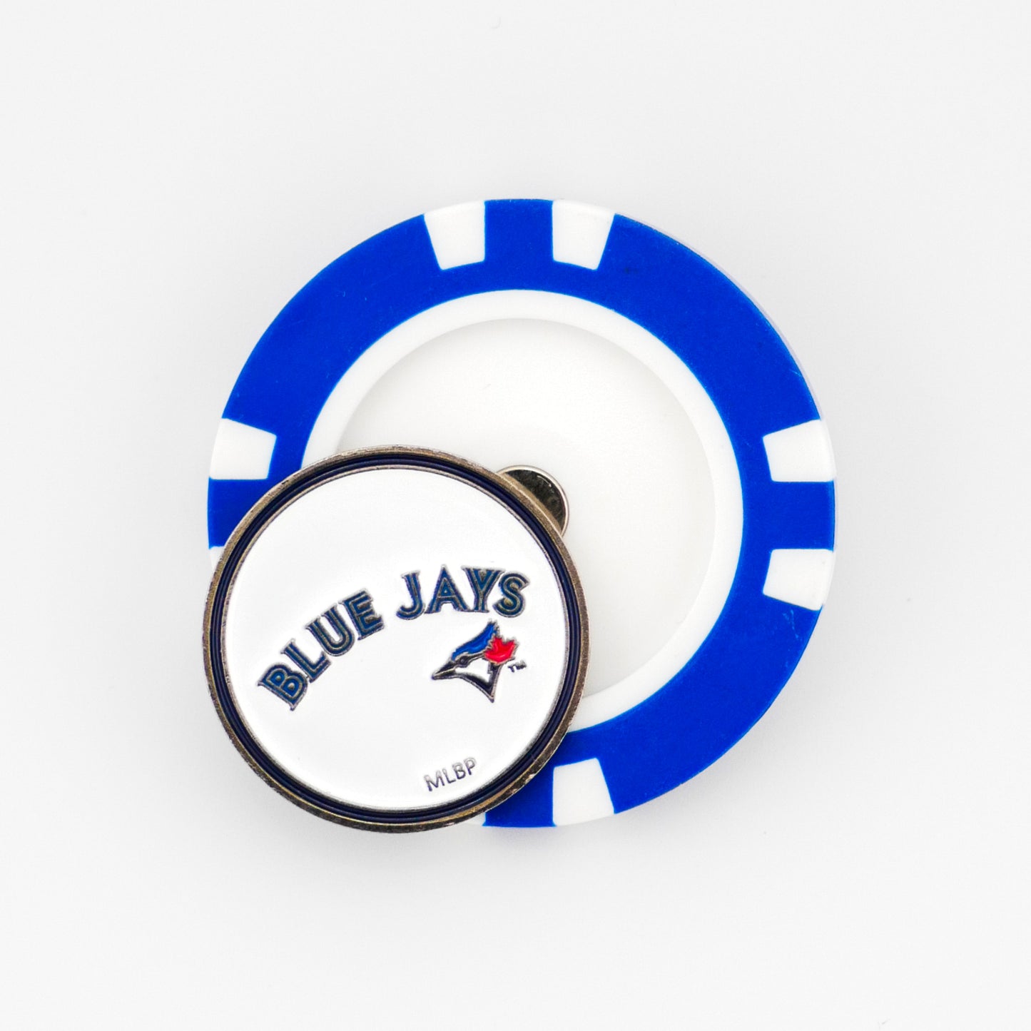 Show your MLB pride with this blue and white Toronto Blue Jays ball marker by Ballmarkers.com, featuring a round pin with the team name and official logo—an ideal addition to any baseball memorabilia collection.