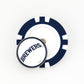 A navy blue and white poker chip-style marker by Ballmarkers.com features a round Milwaukee Brewers logo token on top, displayed on a white background.