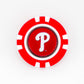 A red and white poker chip ball marker by Ballmarkers.com, featuring the Philadelphia Phillies' white "P" logo in the center—perfect for MLB fans and golfers.