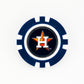 The Ballmarkers.com Houston Astros ball marker features a blue and white poker chip design with the Astros’ white H over an orange star logo on a dark background.