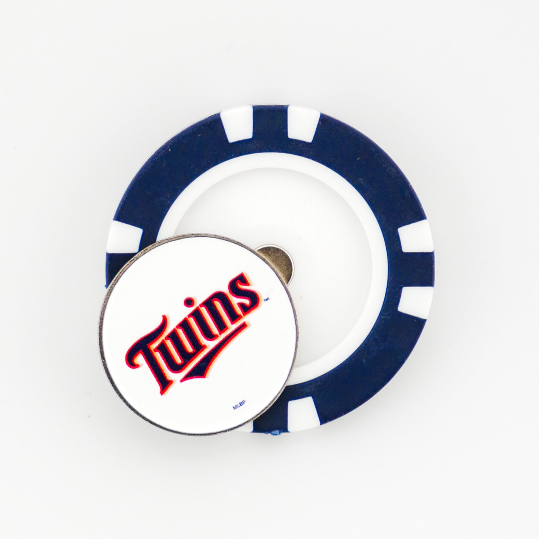 The Ballmarkers.com Minnesota Twins ball marker features a round magnetic top with the team logo in red and navy—ideal for any MLB or golf fan.