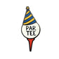 The Kolorspun Mini Par Tee Golf Ball Marker features a golf ball with "PAR TEE" on a red tee, topped with a blue and yellow party hat—a fun, magnetic gift for golfers celebrating on the green.
