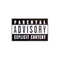 A black-and-white label with "Parental Advisory Explicit Content" in bold capitals, featured on Logie Joe's Golf Parental Advisory divot tools and ball markers to indicate explicit material.