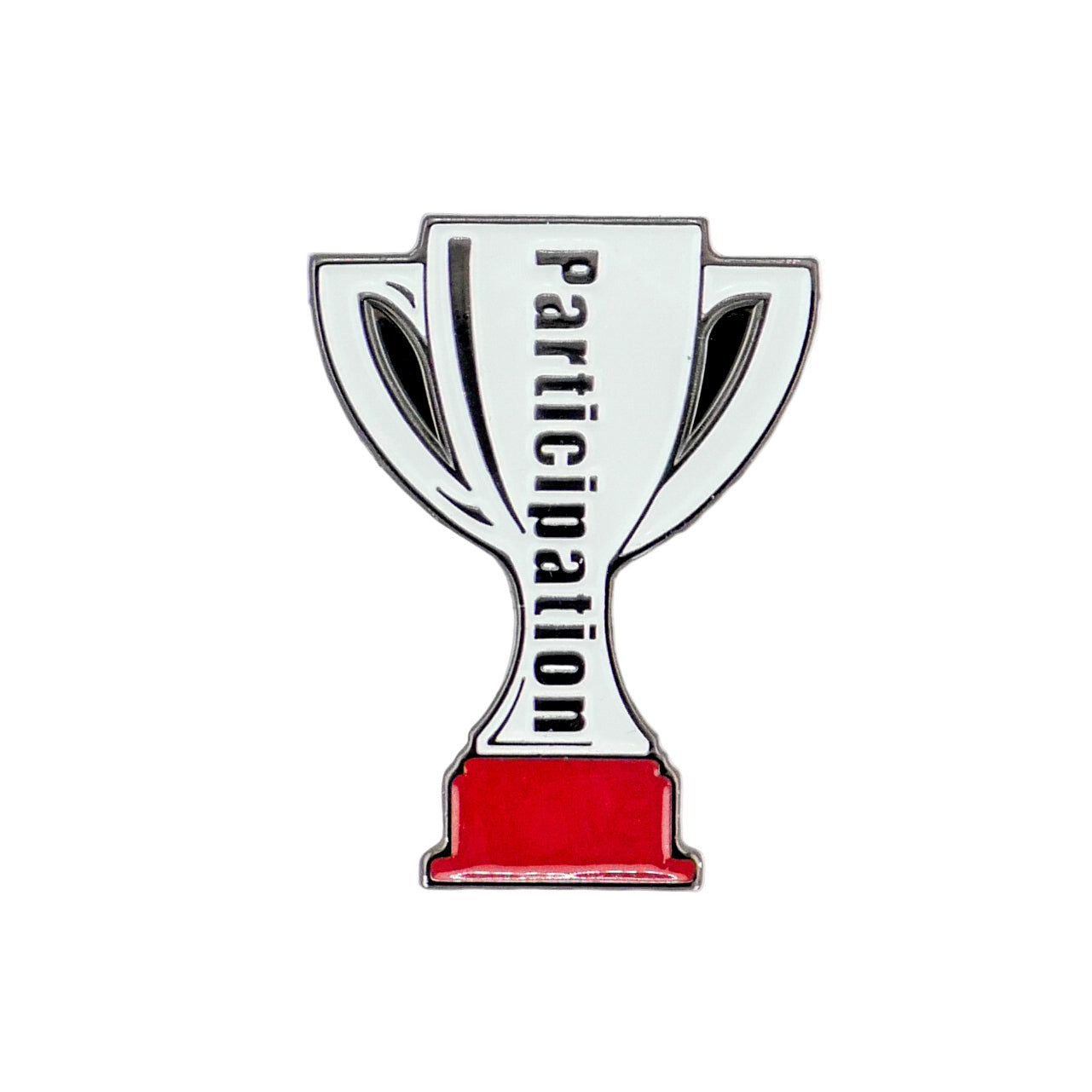 The Logie Joe's Golf Participation Trophy features a white body, red base, and "Participation" written vertically. Perfect for golf events, it pairs well with premium golf accessories. The trophy is displayed centered on a white background.