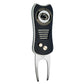 The Switchfix ACC College Switchfix Divot Tool with Ball Marker has a black textured grip, team logo on top, switchblade mechanism, two metal prongs for divot repair, and a magnetic ball marker.