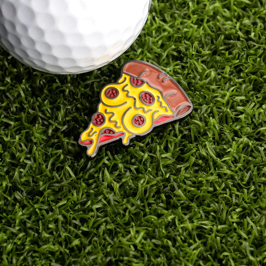 Add some flavor to your game with Logie Joe's Golf Pepperoni Nips Pizza Ball Marker—a fun golf accessory shaped like a cheesy pepperoni pizza slice, perfect for marking your spot on the green.