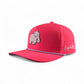 The Frosted Elephant Snapback Hat + Matching Ball Marker by Logie Joe's Golf features a bright pink design, cartoon elephant graphic on the front, "Logie Joe" on the side, and perforated side panel detailing.