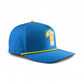 The Tequila and Lime Golf Hat by Logie Joe's Golf is a blue snapback cap with yellow trim, cocktail glass and lime graphic, built-in magnetic ball marker holder (marker included), ventilation holes, and adjustable fit for stylish comfort on the course.