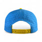 A blue Tequila and Lime Golf Hat by Logie Joe's Golf, shown from the back with small vents, an adjustable yellow snapback, premium details, and a built-in magnetic ball marker holder plus included marker.