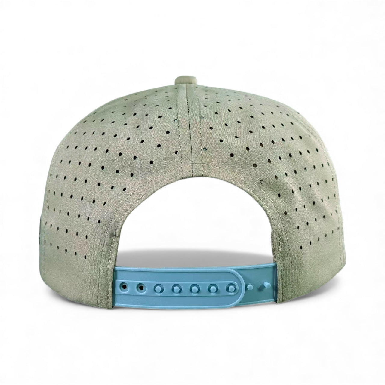 Back view of the Logie Joe's Golf Tiki Bear Golf Hat—an adjustable multicolor snapback cap with a built-in magnetic ball marker holder and marker, shown against a plain white background.