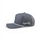 A gray Astronaut Walker Golf Hat by Logie Joe’s Golf with a snapback, built-in magnetic ball marker holder (marker included), white logo on the side, and a white-accented brim, displayed on a white background.