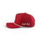 The Missing Milk Golf Hat by Logie Joe's Golf is a red snapback cap with a built-in magnetic ball marker holder, marker included, "Missing Golf Ball" text, and adjustable fit, shown on a plain white background.