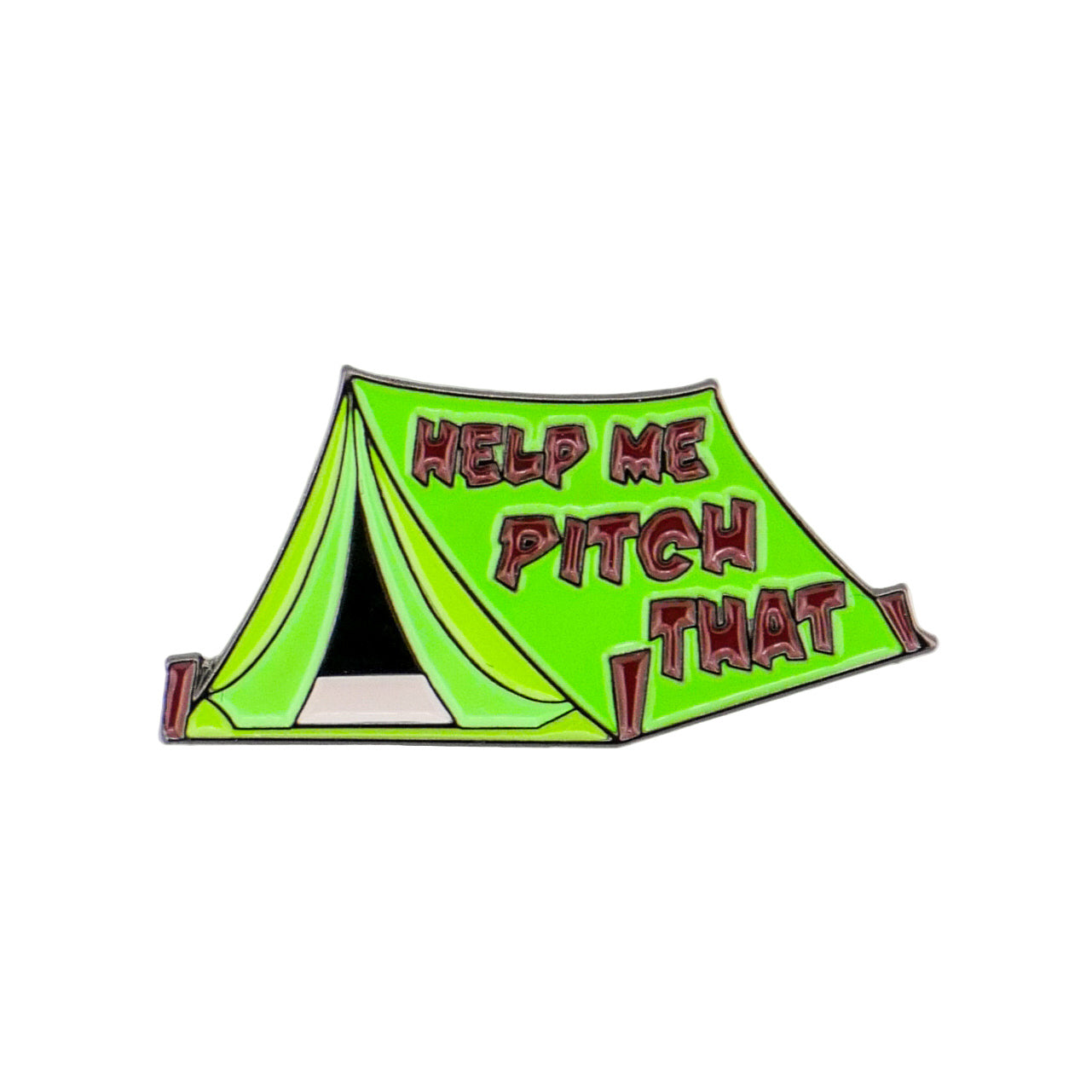 A green "Pitch That Tent" by Logie Joe's Golf features "HELP ME PITCH THAT" in bold red, stylized lettering on its side and top, evoking premium golf gear style, shown against a clean white background.