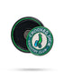 The Pop Out Medallion Ball Marker - Crooked Dick by Pins and Aces is a round green and white magnetic marker with "CROOKED DICK COUNTRY CLUB" text and a cartoon bent penis, shown next to its black case.
