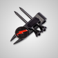 THE BYRD GOLF DIVOT CLYP by The Byrd, LLC: Includes a black divot tool with a red lightning bolt marker, two tees, and two ball markers held by a sleek strap—shown on a grey background. Low stock—get yours today!.