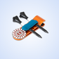 The Byrd, LLC’s THE BYRD GOLF CLYP - Orange Oriole holds two black tees and a striped ball marker, with a blue strap—ideal for keeping your essentials organized on the course. Displayed on a light blue background.