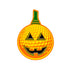 The Pumpkin Golf Ball Marker by Ballmarkers.com features a jack-o’-lantern design with golf ball texture, triangular eyes, a jagged smile, and a green stem on a white background.
