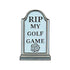 The RIP My Golf Game Tombstone Ball Marker from Ballmarkers.com features a cartoon tombstone with "RIP MY GOLF GAME" and a rose—an amusing golf accessory for players who love humor on the course.