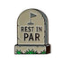 The Rest In Par Ball Marker from Ballmarkers.com features a cracked cartoon tombstone with grass, a golf flag, and "REST IN PAR" engraved—an ideal golf accessory or ball marker for your next round.