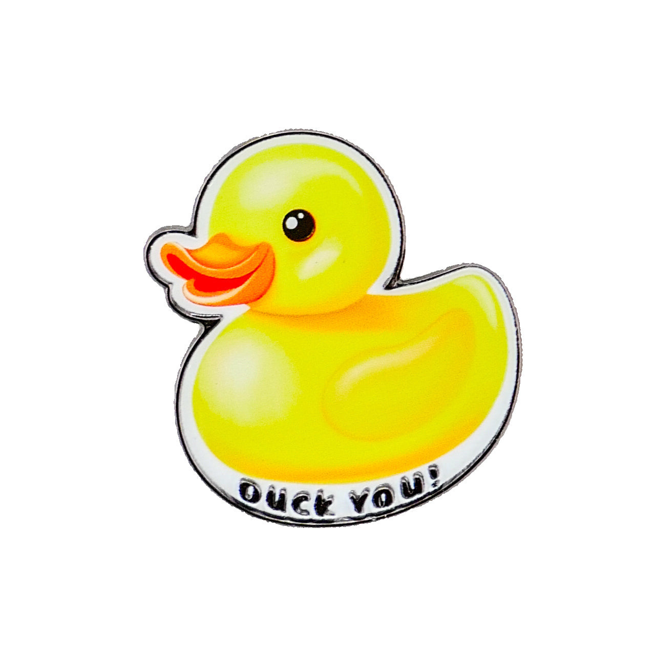Rubber Duck You by Logie Joe's Golf features a smiling yellow rubber duck and 'DUCK YOU!' text on a white background—ideal for premium golf ball markers or an eye-catching divot tool.