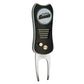 The Ballmarkers.com NHL Switchfix Divot Tool with Ball Marker features a San Jose Sharks logo, black textured grip, switchblade mechanism with two metal prongs, and a convenient magnetic ball marker on top.