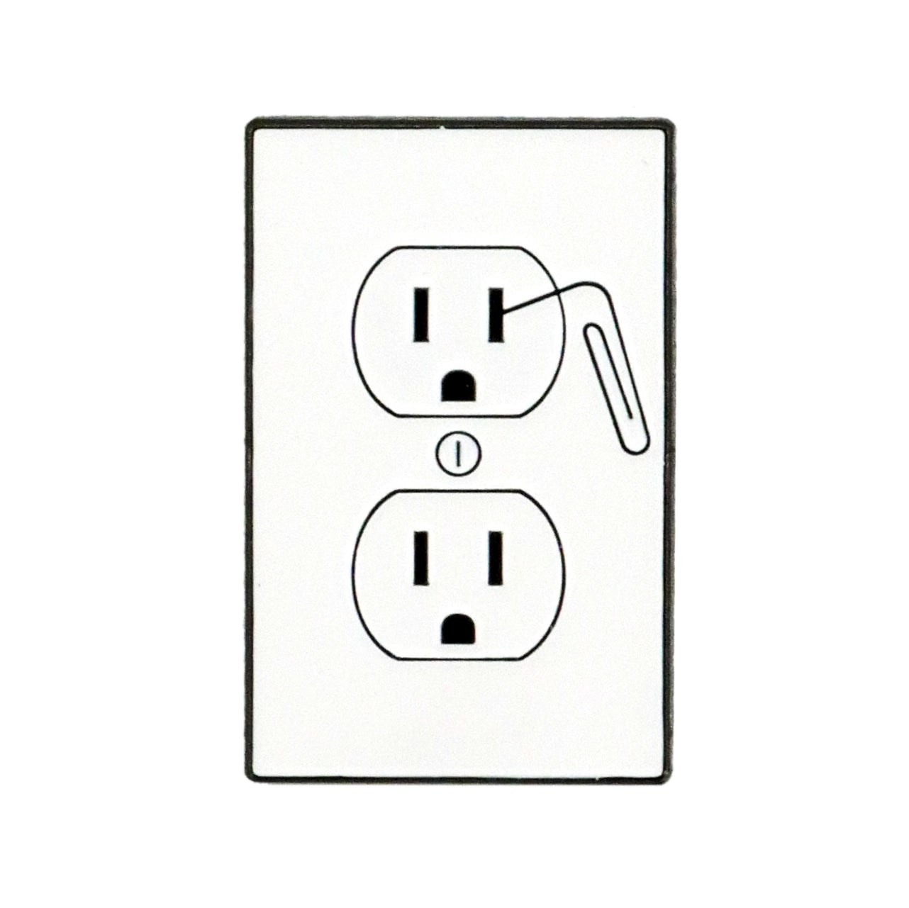 A drawing of the Shocking Outlet Ball Marker from Ballmarkers.com shows a paper clip partially inserted into the top right socket of a standard electrical outlet.