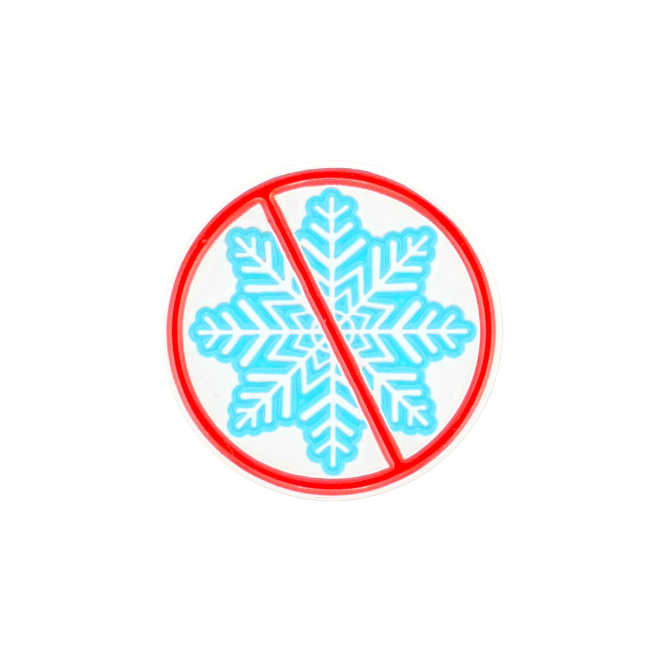The Don’t be a Snowflake ball marker from Ballmarkers by Logie Joes features a blue snowflake in a red no-cold symbol on white—funny and perfect for golf accessories.