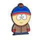 The South Park Ball Marker - Stan by Pins and Aces features Stan with a blue and red beanie, brown jacket, red mittens, and big eyes—perfect for fans of South Park golf accessories.