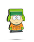 The South Park Ball Marker - Kyle by Pins and Aces features a cartoon character with a green hat, green gloves, orange jacket, and round eyes on a white background with a faint shadow. Part of the Pins and Aces South Park golf accessories collection.