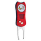 The MLB Switchfix Divot Tool with Ball Marker by MLB features a red and silver design, St. Louis Cardinals logo on top, textured grip, metal prongs, and a convenient magnetic ball marker.