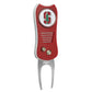 The Switchfix ACC College Switchfix Divot Tool with Ball Marker features a Stanford University logo, textured grip, silver and red design, two metal prongs, and a convenient magnetic ball marker.