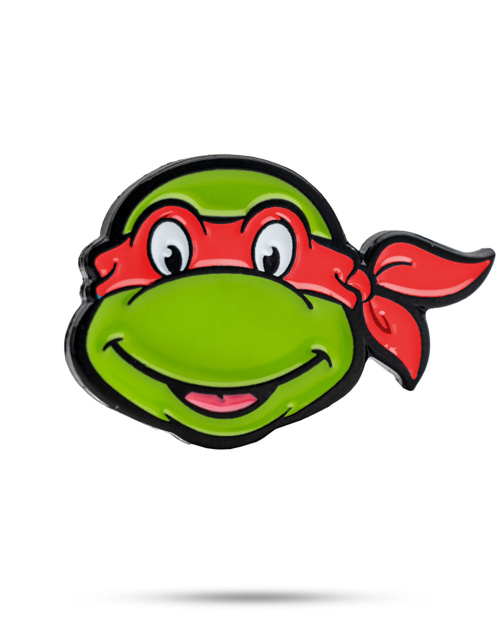 Show your TMNT pride on the golf course with the TMNT - Raphael Ball Marker by Pins and Aces—a cartoon-style green turtle head with red mask and bandana, perfect for any Teenage Mutant Ninja Turtles fan.