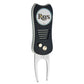 The MLB Switchfix Divot Tool with Ball Marker features a black grip, a circular Rays logo on top, foldable silver prongs, dual buttons on the handle, and a convenient magnetic ball marker. Brand: MLB.