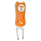 The ACC College Switchfix Divot Tool with Ball Marker by Switchfix features orange and silver colors, metal prongs, a textured grip, and a magnetic ball marker with an orange “T” in a white circle for easy use on the green.