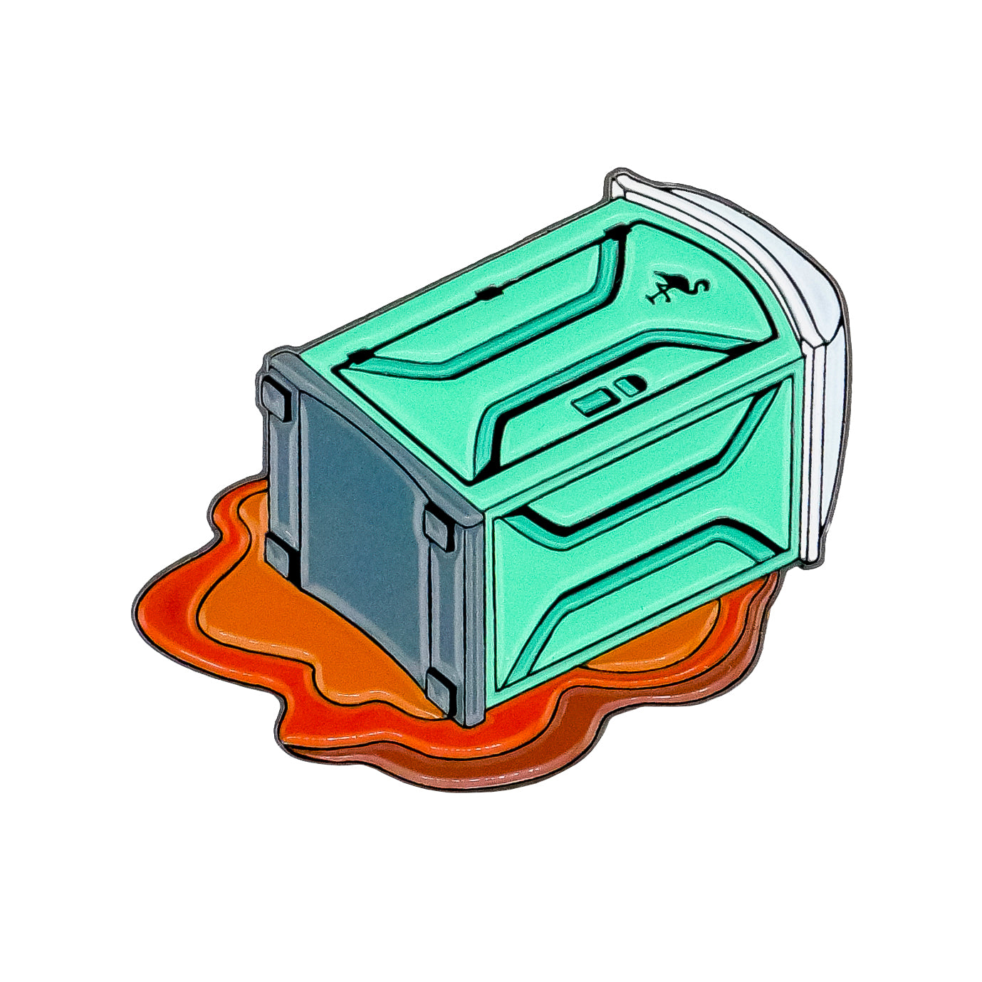 The Tippin Shitters Ball Marker from Ballmarkers.com features a toppled green portable toilet with brown liquid spilling out, resembling a porta potty golf ball marker.