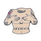 The Titties & Tattoos pin by Logie Joe's Golf features an illustrated, tattooed topless torso with "Titties And TATTOOS" on the chest—a fun golf accessory or premium ball marker for your collection.