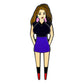 Illustration of a woman with long brown hair, pink earrings, black top, purple skirt, and black boots with red tips—perfect for featuring Logie Joe's Golf Trifecta Chick Divot Tool or showcasing unique golf accessories.