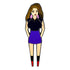 Illustration of a woman with long brown hair, pink earrings, black top, purple skirt, and black boots with red tips—perfect for featuring Logie Joe&