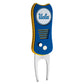 The Switchfix ACC College Switchfix Divot Tool features a blue and yellow handle with textured grip, metal fork, switchblade action, two buttons, magnetic ball marker, and UCLA logo on top.