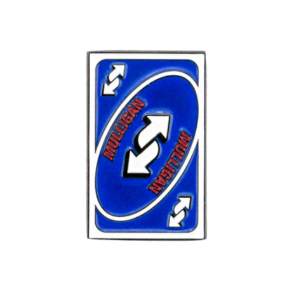 The Mulligan Reverse Card Ball Marker by Logie Joe's Golf features blue with white looping arrows and "MULLIGAN" in red—just like an Uno reverse card. It's the perfect playful golf gift for anyone who loves a classic mulligan on the course!.