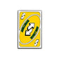 The Mulligan Reverse Card Ball Marker by Logie Joe's Golf features two white arrows forming a circle on a yellow background—ideal as a golf gift and evoking the mulligan concept. "MULTICAN" appears twice in green, with a simple white border design.