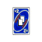 The Logie Joe's Golf 2 Penalty Card Ball Marker is a blue marker styled like an UNO card, with a large +2 in two corners and "PENALTY" written twice diagonally across the center.