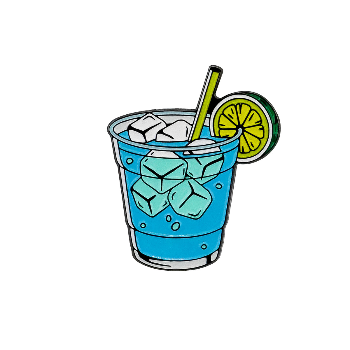 A cartoon-style blue drink with ice, green straw, and lemon slice—Ballmarkers.com’s Water Hazard Cocktail Ball Marker is a quirky Golf Gift or Water Hazard-themed accessory.