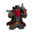 Cartoon-style cowboy with black hat and red bandana, in black coat and pants, holding two pistols—an action-ready Birdie Bandit Ball Marker by Ballmarkers.com, ideal for any Wild West or fun golf accessories collection.