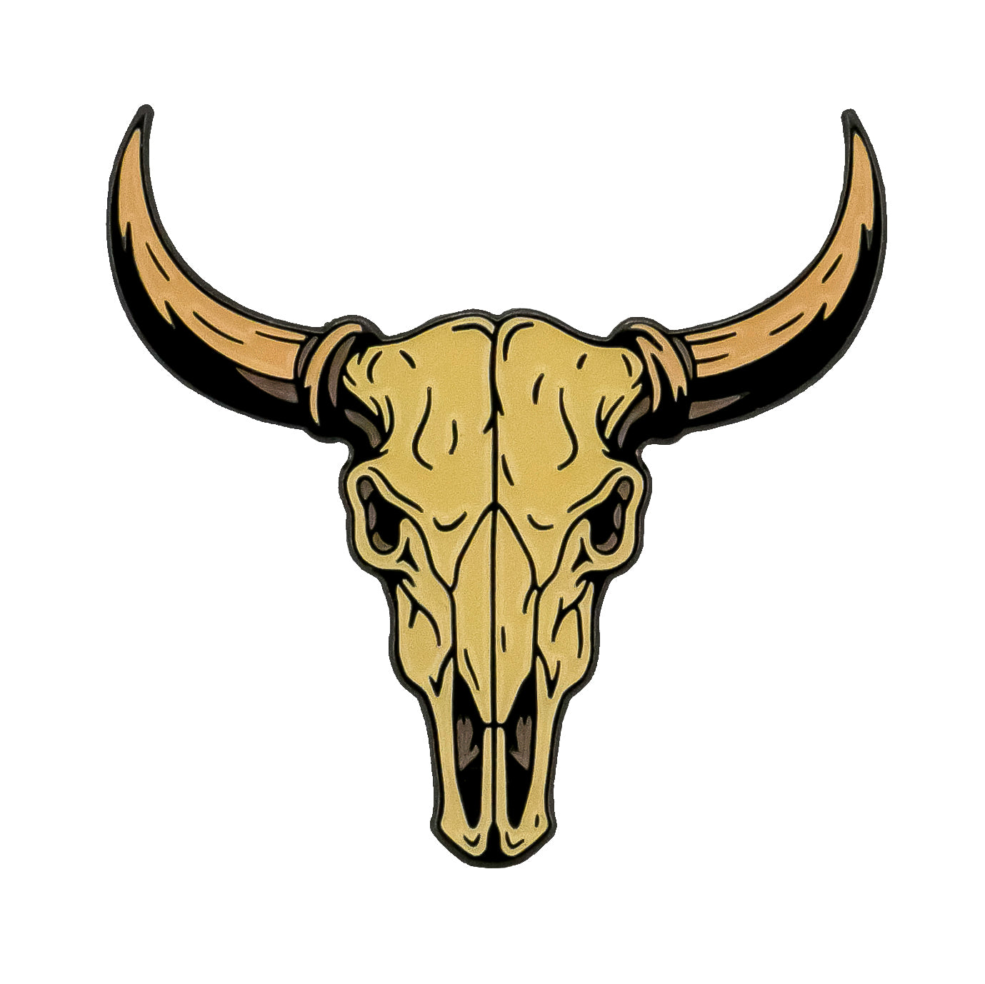 The Bull Skull Ball Marker by Ballmarkers.com features a tan bull skull with long brown horns on white—an eye-catching western golf accessory for fans of Wild West style.