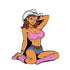 Add some fun to your game with the Giddy Up Cart Girl Ball Marker by Ballmarkers.com, featuring a cartoon cowgirl in a white hat, pink top, blue denim shorts, yellow star belt, and pink boots—ready for the Wild West!.